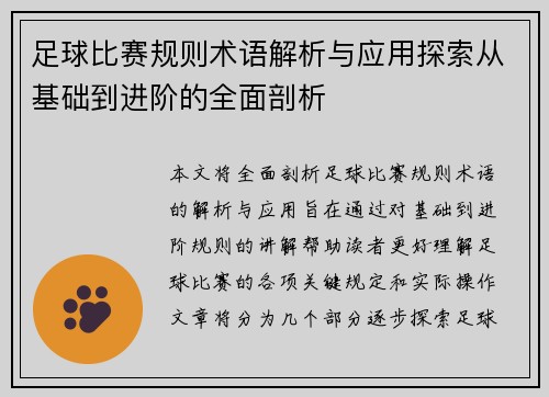 足球比赛规则术语解析与应用探索从基础到进阶的全面剖析