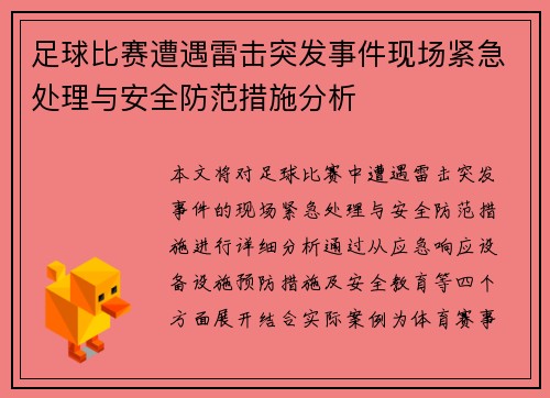 足球比赛遭遇雷击突发事件现场紧急处理与安全防范措施分析