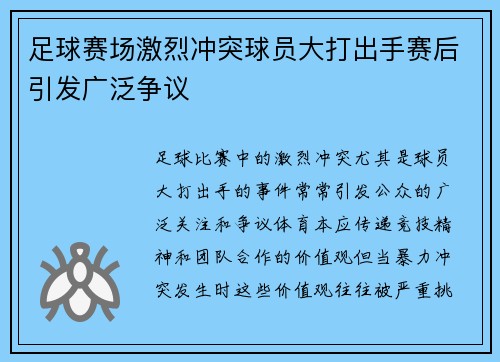 足球赛场激烈冲突球员大打出手赛后引发广泛争议