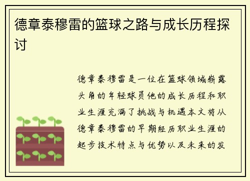 德章泰穆雷的篮球之路与成长历程探讨