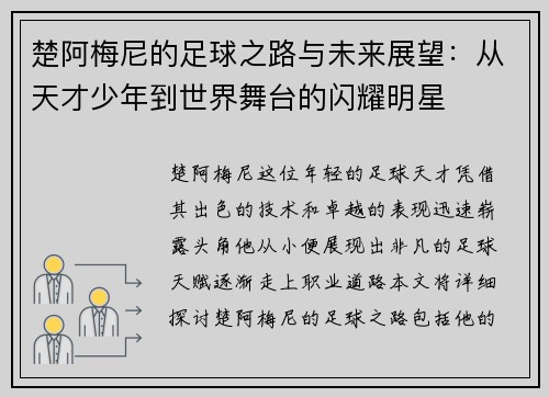 楚阿梅尼的足球之路与未来展望：从天才少年到世界舞台的闪耀明星